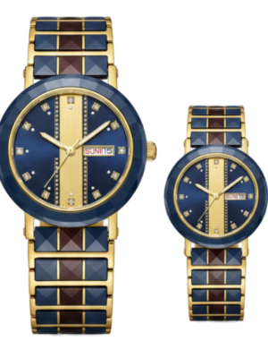 Luxury Blue & Gold Couple Watch Set - Premium Stainless Steel Pair