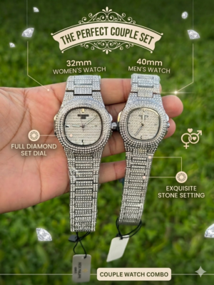 Patek Philippe Nautilus Fully Iced Out Couple Watch Set