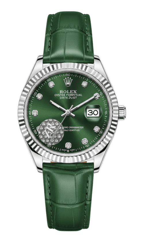 Rolex Datejust Green Dial Diamond Studded Leather Strap Watch